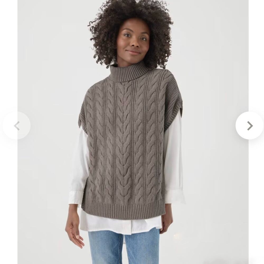 Pact Cableknit Organic Cotton Turtleneck Sweater Poncho M/L
Cinder Heather